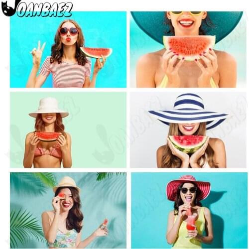 Sun Hat Beauty Diamond Painting Seaside Eating Watermelon 5D Diy Art Mosaic Diamond Embroidery Room Decoration Gift