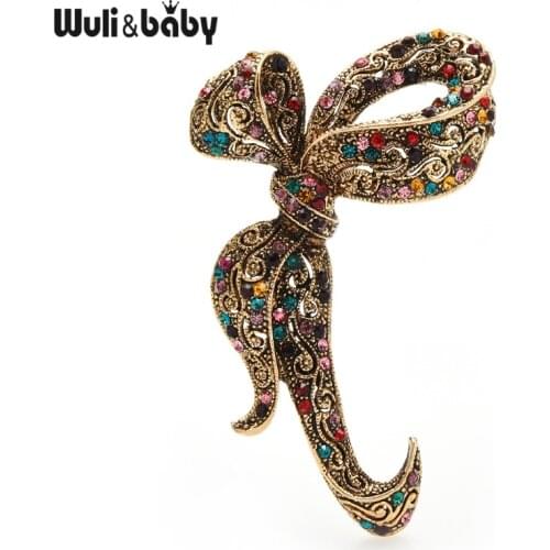 Wuli&baby Vintage Bowknot Brooches For Women Multicolor Rhinestone Flower Party Office Brooches Pins