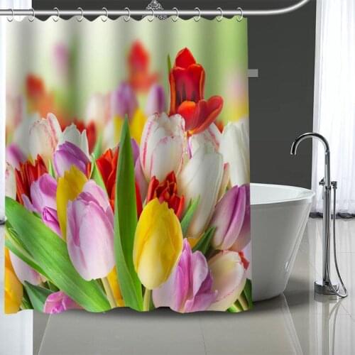 Custom tulip flower Shower Curtain Polyester Bathroom Waterproof With Plastic Hooks Shower Curtain More Size