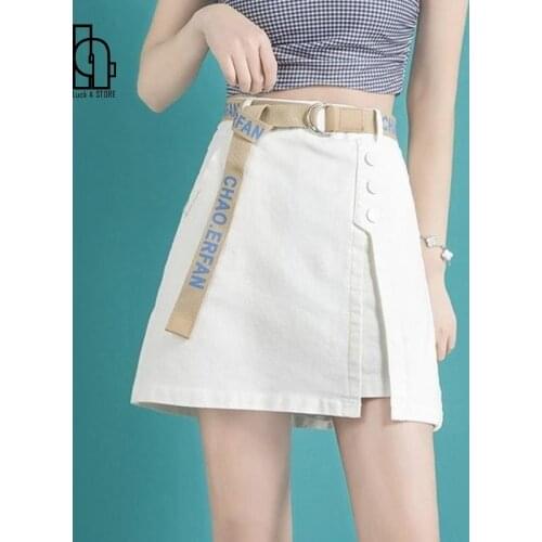 Summer Y2k Denim Mini Skirt Women 2021 Harajuku Korean Fashion Split Short Skirt White Casual Chic High Street Festival Clothing