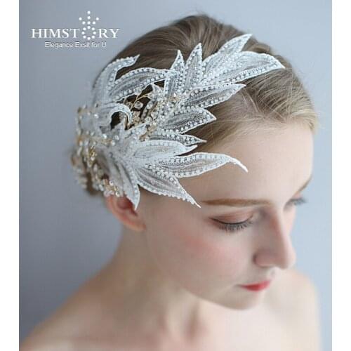 Himstory Retro Vintage European Hair Jewelry Handmade Rhinestones Feather Headband Wedding Bridal Hair Accessories Headband