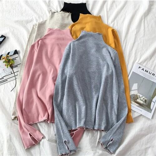 Silid Turtleneck Women Tops Tee Shirts Spring Casual Slim Long Sleeve Ladies Tshirt Korean Ulzzang Fashion Kawaii T Shirt