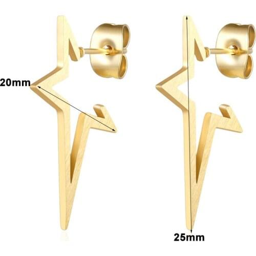 Fashion Women Punk Color Gold Rose Stars Titanium Steel Pentagram Hollow Star Stud Earrings Brincos Jewelry For Girls Gift