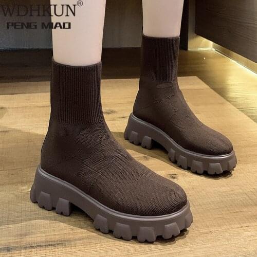 2021 Autumn Winter New Couple Socks Shoes Women Thick-soled Casual Large Size Net Red Knitted Short Boots Women Botas De Mujer