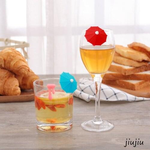 6pcs Silicone Red Wine Glass Marker Creative Umbrella Marker Charm Drinking Glass Identification Cup Labels Tag Signs For Party