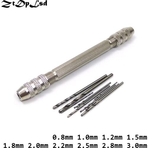ZtDpLsd 1 Pcs Mini Micro Aluminum Hand Drill with Keyless Chuck +10 Pcs Hss Twist Drill Bit Woodworking Drilling Rotary Tool