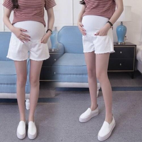 1330# Summer Casual White Denim Cotton Maternity Shorts Hot Whtie Black Belly Casual Loose Shorts for Pregnant Women Pregnancy