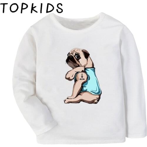 2021 Kids Pug I Love Mom Print Funny T-shirt Children Dog Husky French Bulldog Tops Baby Boys Girls Long Sleeve T shirt,LKP5397