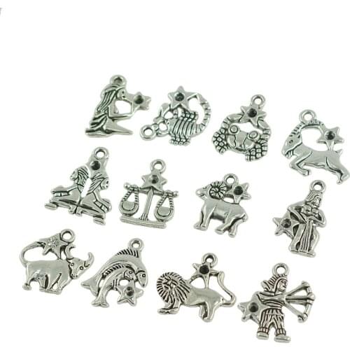 24 Pieces/ Lot Zodiac Constellation Pendant Findings Charm Fashion Jewelry for Necklace Keyring Pendant Findings