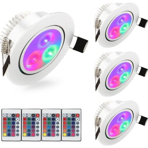 4pcs/Lot) RGB 3W LED Ceiling Lights With Remote Control Recessed Ceiling Lamp Colorful Spot Light Home Party Decoration Light
