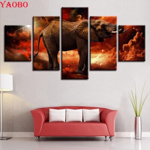 5 piece Animal Elephants Sunset Scenery Painting Diamond Embroidery Diamond Painting Cross Stitch 5D DIY Full Square Mosaic Kit