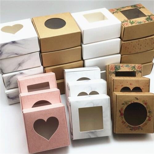 5 Pcs PVC Window Christmas Candy Brown Gift Packaging Box For Wedding\Candy\Crafts\Cake\Handmade Soap Packing Gift Boxes