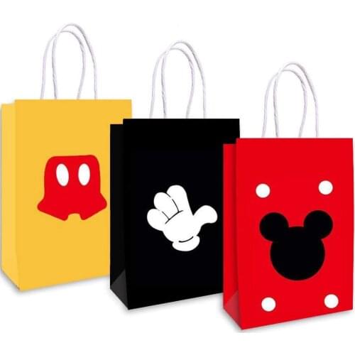 6pcs Mickey Mouse Party Gift Bag Count Birthday Favor Bag childrenTreat Goody Candy Bag with Handles for Gifts Party Supplies