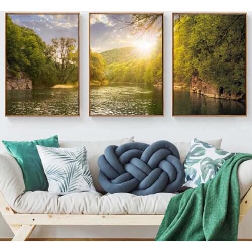 5d diy diamond painting sunset natural lake scenery full square round drill diamond embroidery kit triptych decor
