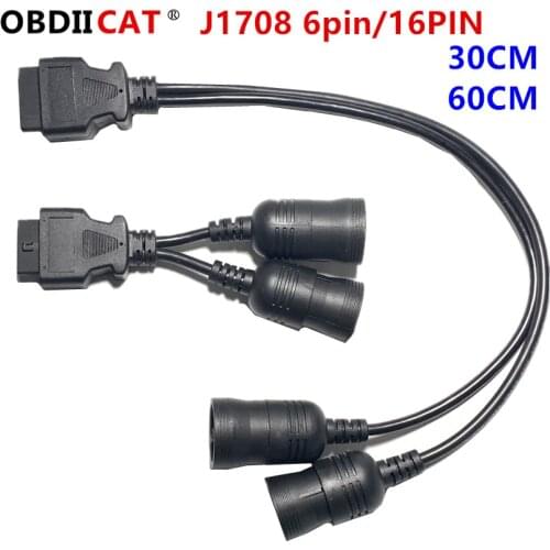 Car Truck Y Cable OBD OBD2 16pin Female To J1708 6pin/ J1939 9pin OBDII 60CM Y Cable diagnostic adapter cable