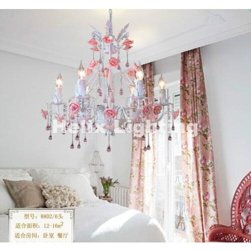 Free Shipping Newly White European Chandelier lamp Lustre Light 6L/8L Pink Rose Flower Chandelier Light Fixture E14 Decoration
