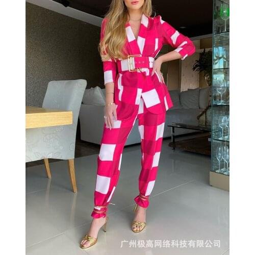 CHAXIAOA Women's Trouser Suits In A Cage