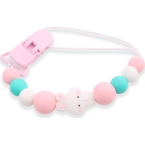 Cute Rabbit Cartoon Animal Baby Teethers Chain Safe BPA Free Newborns Teething Chew Silicone Bead Kids Rodent Ring Appease Gift