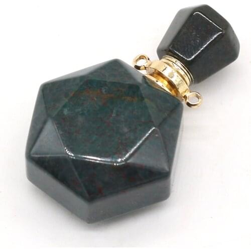 Natural Stone Gems Indian Agate Perfume Bottle Pendant Hexagonal Crafts Making Necklace Sweater Chain for Men and Women 20x35mm