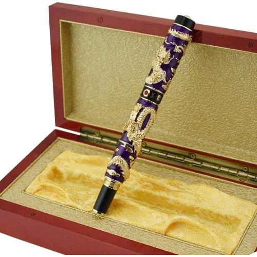 Jinhao Cloisonne Double Dragon Fude Fountain Pen Calligraphy Bent Nib Advanced Craft Writing Gift Pen for Business Graduate