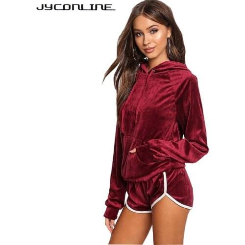 JYConline Autumn Sexy Women Sets 2 Pieces Sets Women Tracksuit Long Sleeve Tops And Shorts Sportswear Suit Hooded Sweatshirt
