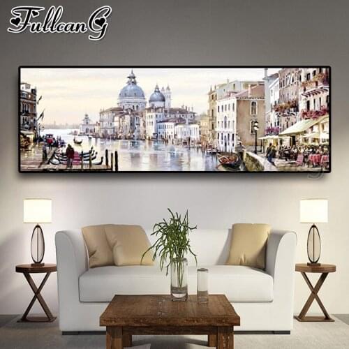 FULLCANG Abstract Venice City of Water Large diy diamond painting full embroidery mosaic needlework Boats Buildings decor FC1949