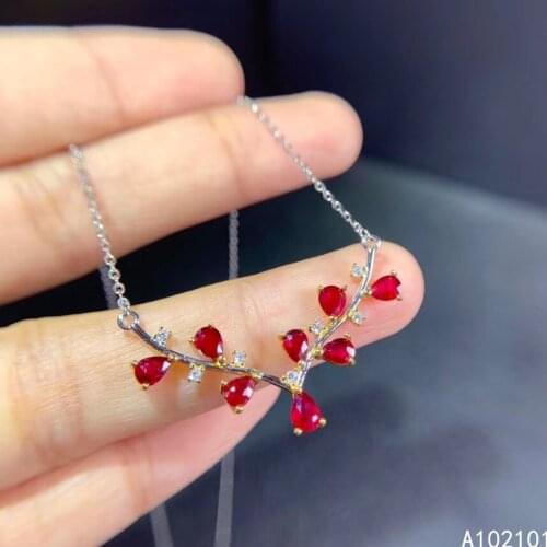 KJJEAXCMY fine Jewelry 925 Sterling Silver Natural Ruby Girl lovely Pendant Necklace Support Test Chinese style hot selling