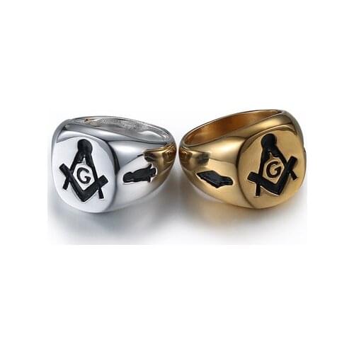 Poya Jewelry Shiny Gold Silver Plated Masonic Stainless Steel Rings