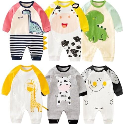 0-24M Spring New Baby Boy Costume Cartoon Animals Organic Cotton Baby Rompers Newborn Long Sleeve Outwear Girls Jumpsuits