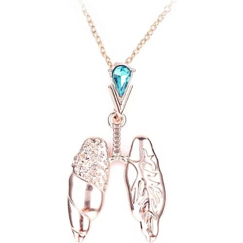 Organs Lungs Necklace Anatomy Medical Jewelry Crystal Pendant Chemistry Jewelry for Doctor Nurse Gift For Women Kolye Collier
