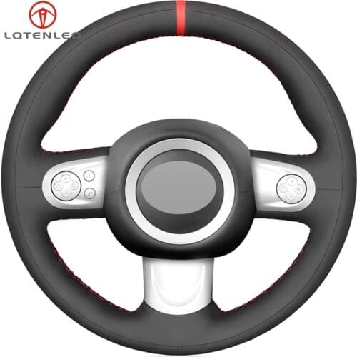 LQTENLEO Black Suede Hand-stitched Car Steering Wheel Cover for Mini Coupe Cooper Clubman Roadster 2004-2015