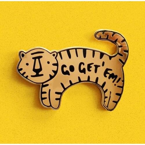 Cute Go Get Em Tiger Enamel Pins Cute Cartoon Lapel Pin Jacket Jeans Badge Brooch Fashion Accessories
