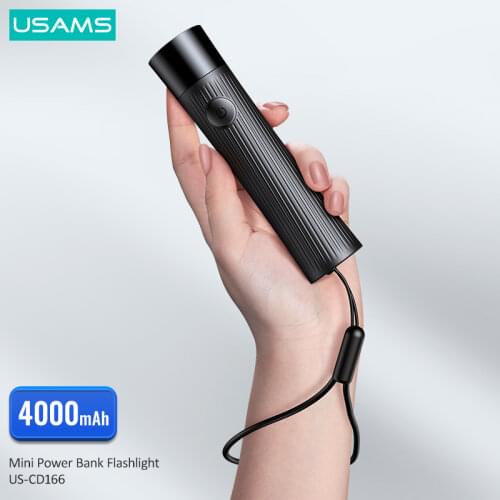USAMS 4000mAh Mini Power Bank Flashlight USB Rechargeable Flashlights Can be Used As Power Bank Pocket Torch Camping Hand Light