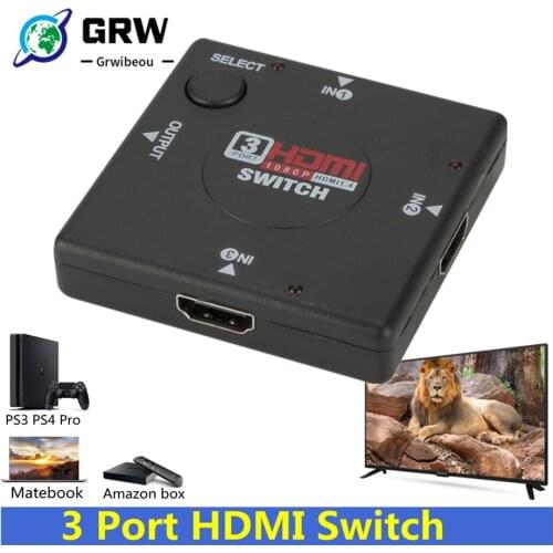 Grwibe HD 3 input 1 Output Mini 3 Port HDMI Switch Female to Female Switcher Splitter Box Selector for HDTV 1080P VIdeo Switcher