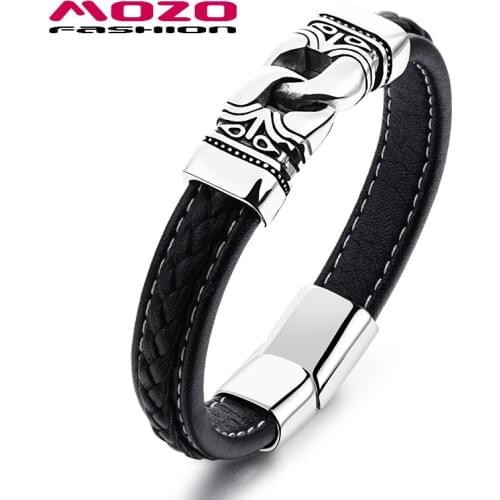Fashion Male Leather Rope Bracelets Stainless Steel Vintage Bangle Rock Men Trendy Jewelry