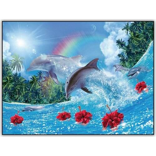 Landscape 5d DIY Diamond Painting Kit Dolphin Foto Wall Art Full Drill Square / Round Daimond Painting Mosaic Embroidery Tools