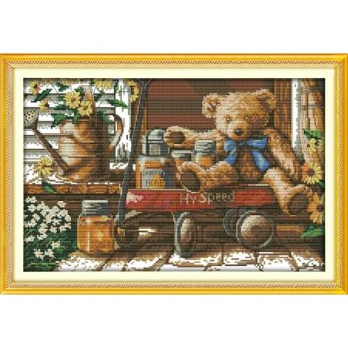 Everlasting Love Honey Bear Chinese Cross Stitch Kits Ecological Cotton Printed 14CT 11CT DIY Christmas Gift Wedding Decoration
