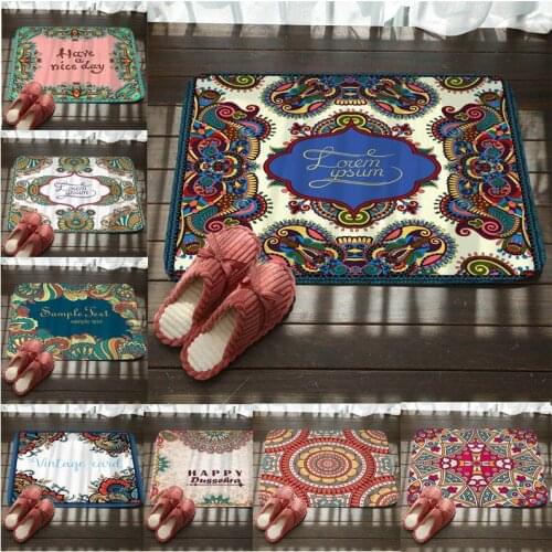 Floor Door Mats Flannel Colorful Mandala Floral Rugs Anti-slip Bedroom Bedside Foot Pads Doormat