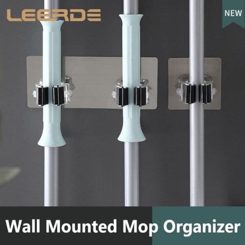 Wall Mounted Mop Organizer Holder Adhesive Multi-Purpose Hooks Broom Hanger Hook Kitchen Bathroom Strong Hooks Household Tools