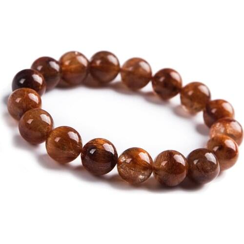 Natural Genuine Copper Needle Rutilated Quartz Powerful Stone Beads Bracelet 12mm