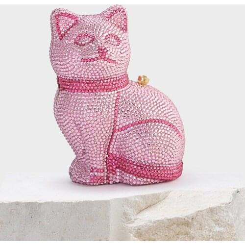 New Color 2021 Cat-Shaped Full Diamond Evening Crystal Mini Handbag Luxury Women’s Party Wedding Purse Ladies Shoulder Bags