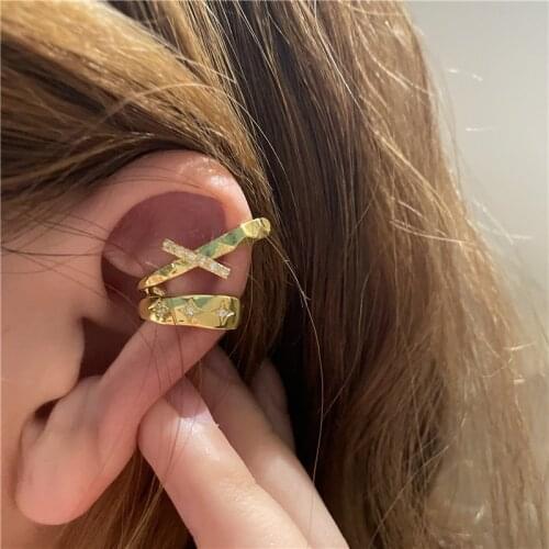 Origin Summer French Statement Irregular Geometric Rhinestone Clip Earring for Women Gold Silver Color Metallic Earring Jewelry