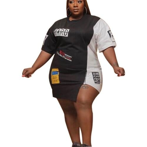 Summer Dresses for Women Streetwear Round Neck Short Sleeve Patchwork Casual Mini Dress Plus Size Dress Wholesale Dropshipping