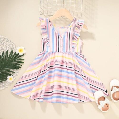 27kids Fashion Summer Girls Princess Dress Cotton Comfortable Striped Vest Skirt Breathable Sleeveless For Children 2-6Years
