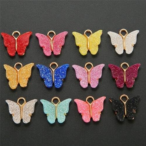 10pcs/lot Shiny Colorful Acrylic Butterfly Charms Pendant For Women Girls DIY Earring Necklace For Jewelry Making Accessories