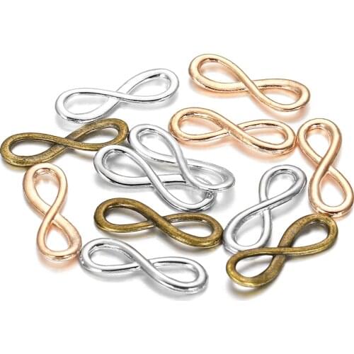 30Pcs/lot 8x23mm Gold Silver Bronze Pendants Charms Infinity Symbol Connectors For DIY Jewelry Making Craft Supplies Accessories