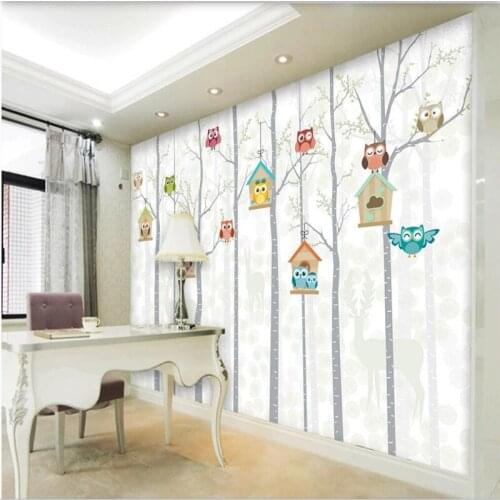 Professional custom wallpaper wall covering cartoon owl background wall decorative painting