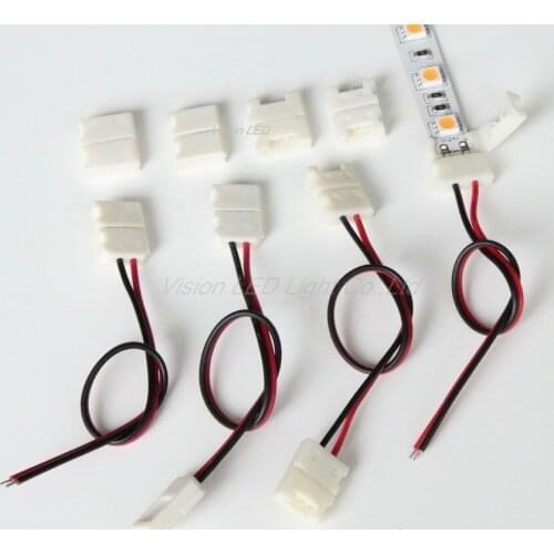 LED Single color Strips connector for 8mm and 10mm FPC LED Strip Light with 15cm wire. High quality, 50pcs a lot