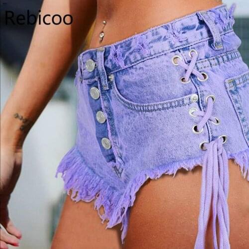 High waisted Mini Jeans Shorts Women Both Side Tie Mini Short Sexy Denim Shorts Jeans Summer Ladies Hot Shorts