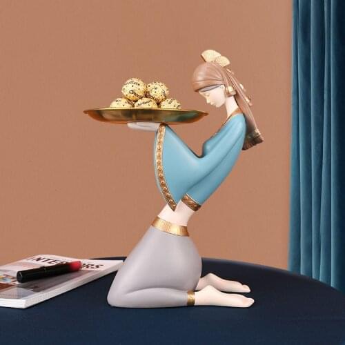 Nordic Ins Light Luxury Resin Tray Girl Sculpture Ornaments Home Living Room Porch Key Small Object Storage Valentines Day Gift